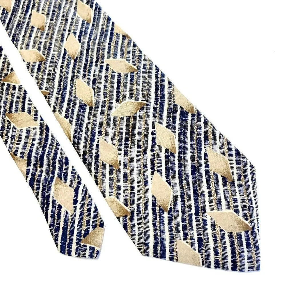 Surrey Blue Tan Striped Abstract Print Short Wide‎ Silk Tie